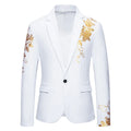 Blazer Men's Fashion Business Gentleman Business Paisley Gold Stamping Print English Style Wedding Casual Hosting Banquet Suit, Color - WHITE