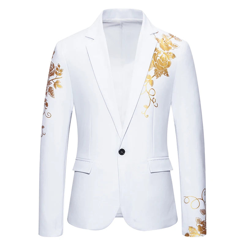 Blazer Men's Fashion Business Gentleman Business Paisley Gold Stamping Print English Style Wedding Casual Hosting Banquet Suit