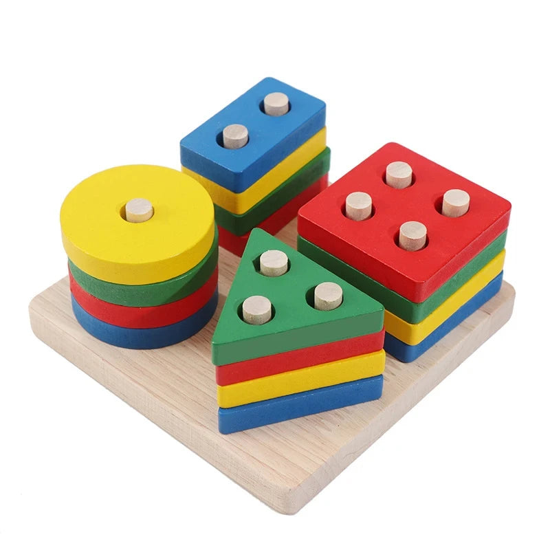 Montessori Wooden Educational Toys Children Geometric Shape Color Sorter Block Puzzles Toddler Sorting Math Bricks Stacking Toys