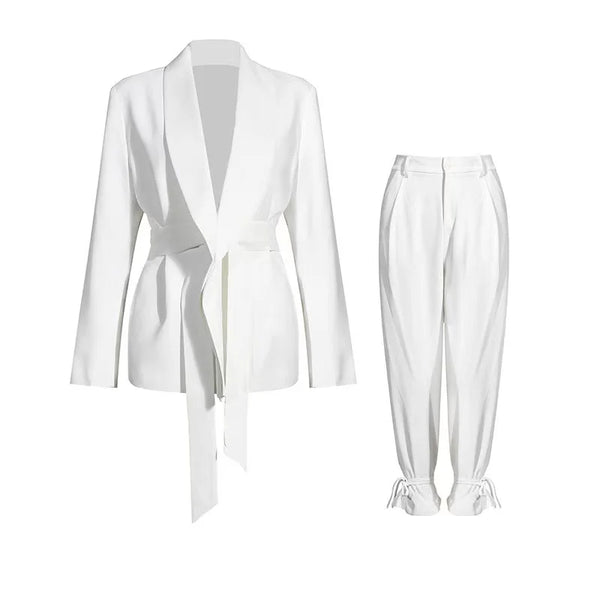 OUDINA Best Sale Fashion Solid Color Casual Two Piece Blazer Suits Blazers Ladies 2 Piece Pant Set Women