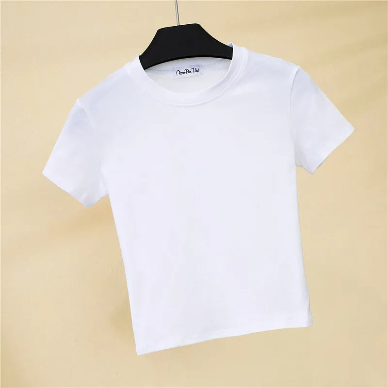 Women Summer Hot Selling Basic Design Solid Pure Color Women Top T Shirt