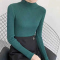 Autumn Winter Mock Neck Women Sweater Vintage Basic Solid Knitted Tops Casual Slim Pullover Korean Sweaters Simple Chic Jumpers