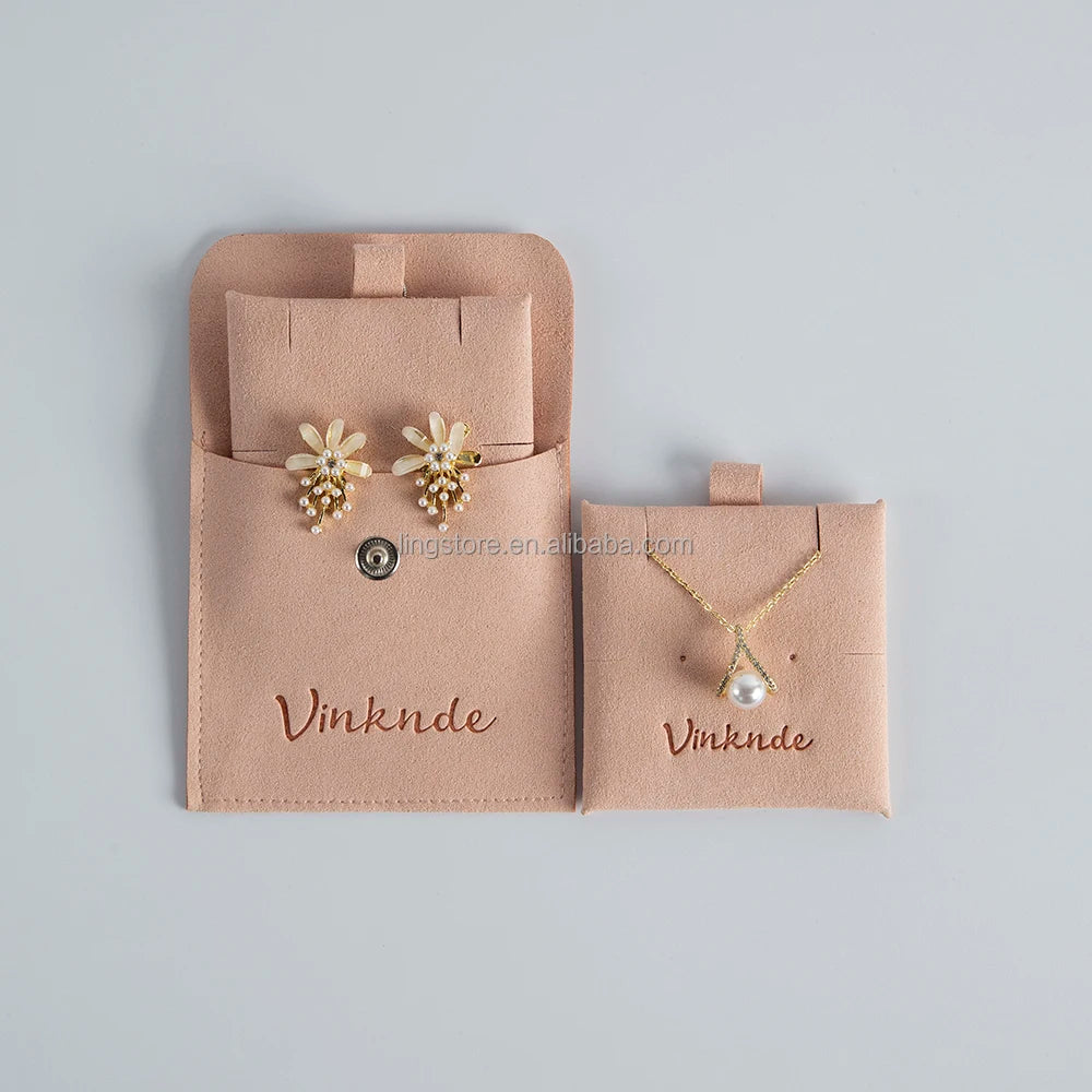 Pink Microfiber Packaging Jewelry Pouch with Button Earrings Necklace Display Card Jewelry Display Pad Set
