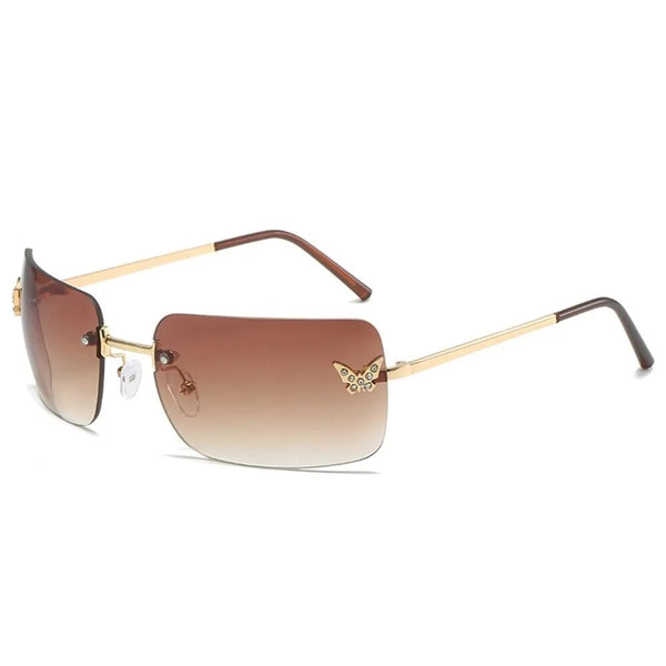 1Pc New Rhinestone Butterfly Sunglasses Y2K Women Retro Rimless Rectangle Sun Glasses Vintage Shades Travel Beach Eyewear