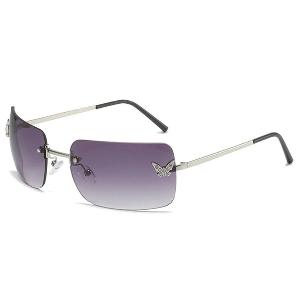 1Pc New Rhinestone Butterfly Sunglasses Y2K Women Retro Rimless Rectangle Sun Glasses Vintage Shades Travel Beach Eyewear