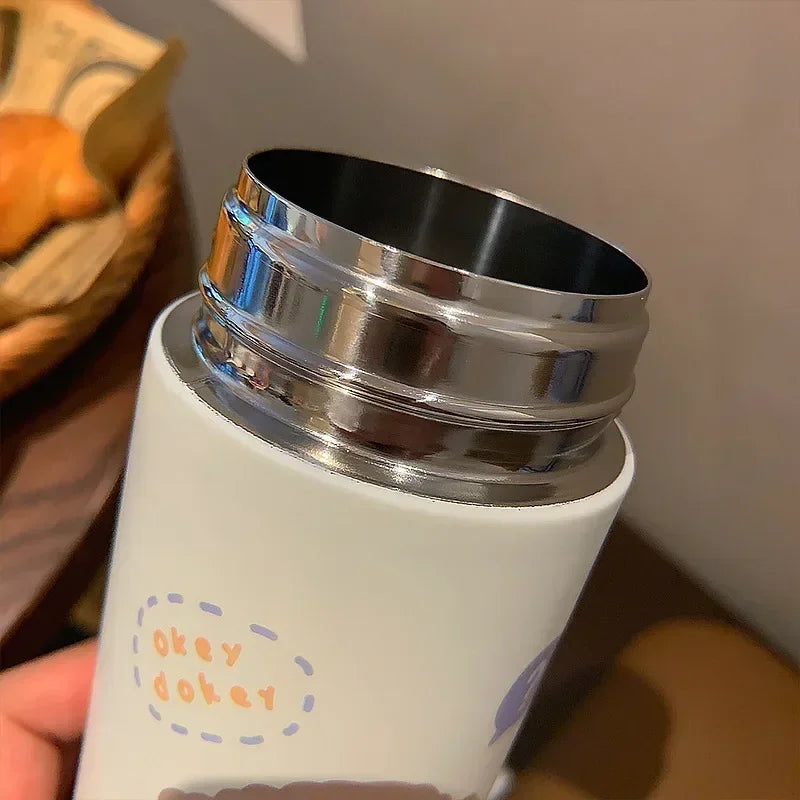 380ML Stainless Steel Thermos Vacuum Flask Cute Cartoon Thermal Water Bottle for Girls Insulated Straw Cups Tumbler Drinkware