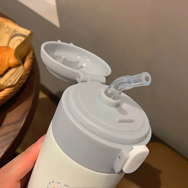380ML Stainless Steel Thermos Vacuum Flask Cute Cartoon Thermal Water Bottle for Girls Insulated Straw Cups Tumbler Drinkware