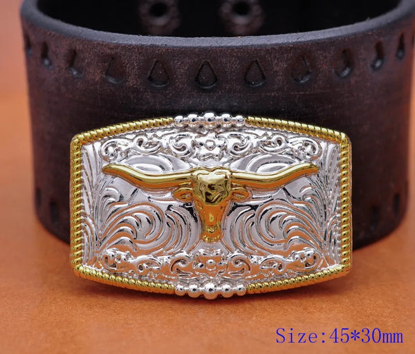 5pc 46*30mm AMERICAN WESTERN TEXAS COWBOY COWGIRL BULL HORN TACK GOLD SILVER LONGHORN ROPE HORSE SADDLE Leather Craft CONCHO SET