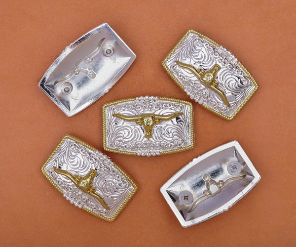 5pc 46*30mm AMERICAN WESTERN TEXAS COWBOY COWGIRL BULL HORN TACK GOLD SILVER LONGHORN ROPE HORSE SADDLE Leather Craft CONCHO SET