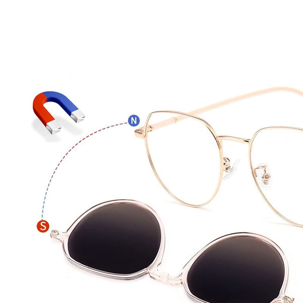 Cat Eye Women Glasses Frame Clip Brand Designer Vintage Spectacle Magnetic Optical Myopia Eyewear Driving Dual-purpose Glasses