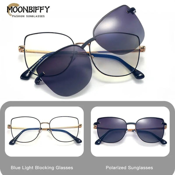 Cat Eye Women Glasses Frame Clip Brand Designer Vintage Spectacle Magnetic Optical Myopia Eyewear Driving Dual-purpose Glasses
