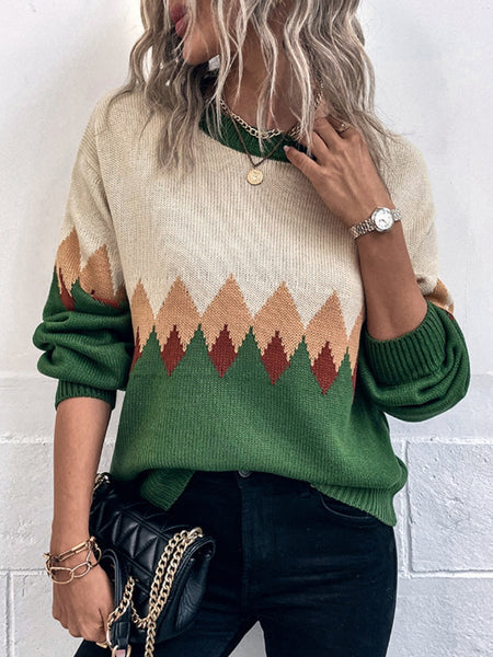 Charmingtrend Winter Women Sweaters Casual Loose O neck Pullover Retro lattice Sweater Oversized Thicken Knitwear Top| |