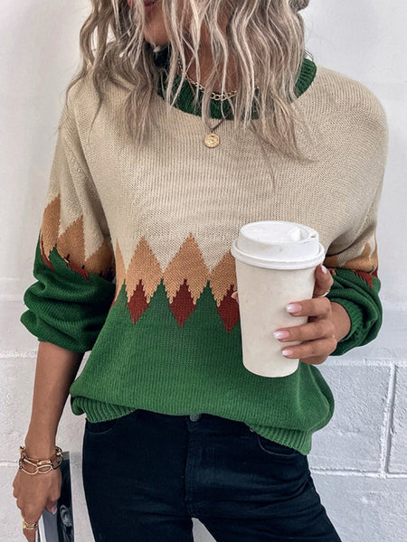 Charmingtrend Winter Women Sweaters Casual Loose O neck Pullover Retro lattice Sweater Oversized Thicken Knitwear Top| |