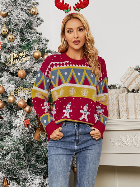 Charmingtrend Winter Women Sweaters Casual Sweater Female Pullover Christmas Snowman Printed Sweater Oversized American Retro| |