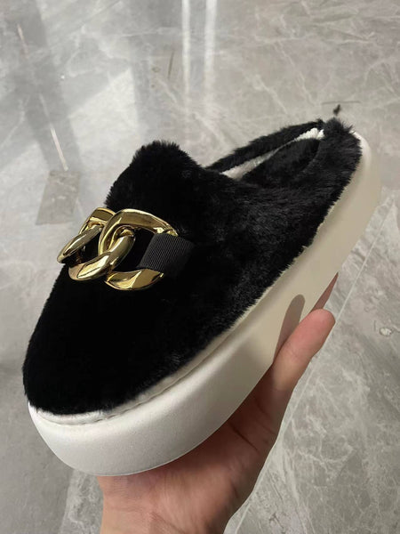 Fur Slippers Women's New Autumn Winter 2023 Large Size Fashion Thick Bottom Slides Home Slippers Zapatillas Mujer Casa| |
