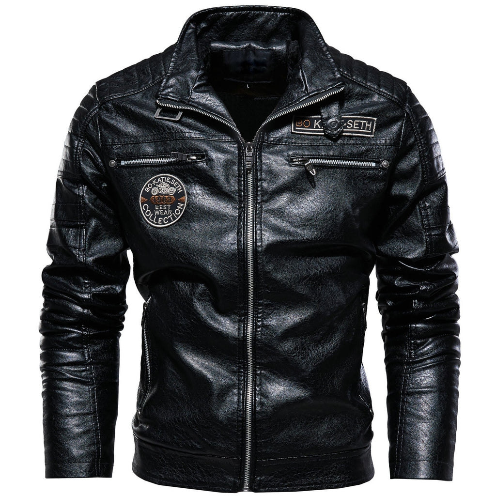 Leather Jacket Men Winter Fleece Motorcycle Pu Leather Jacket Mens Stand Collar Casual Windbreaker Ropa De Hombre Slim Coat 7xl - Faux Leather