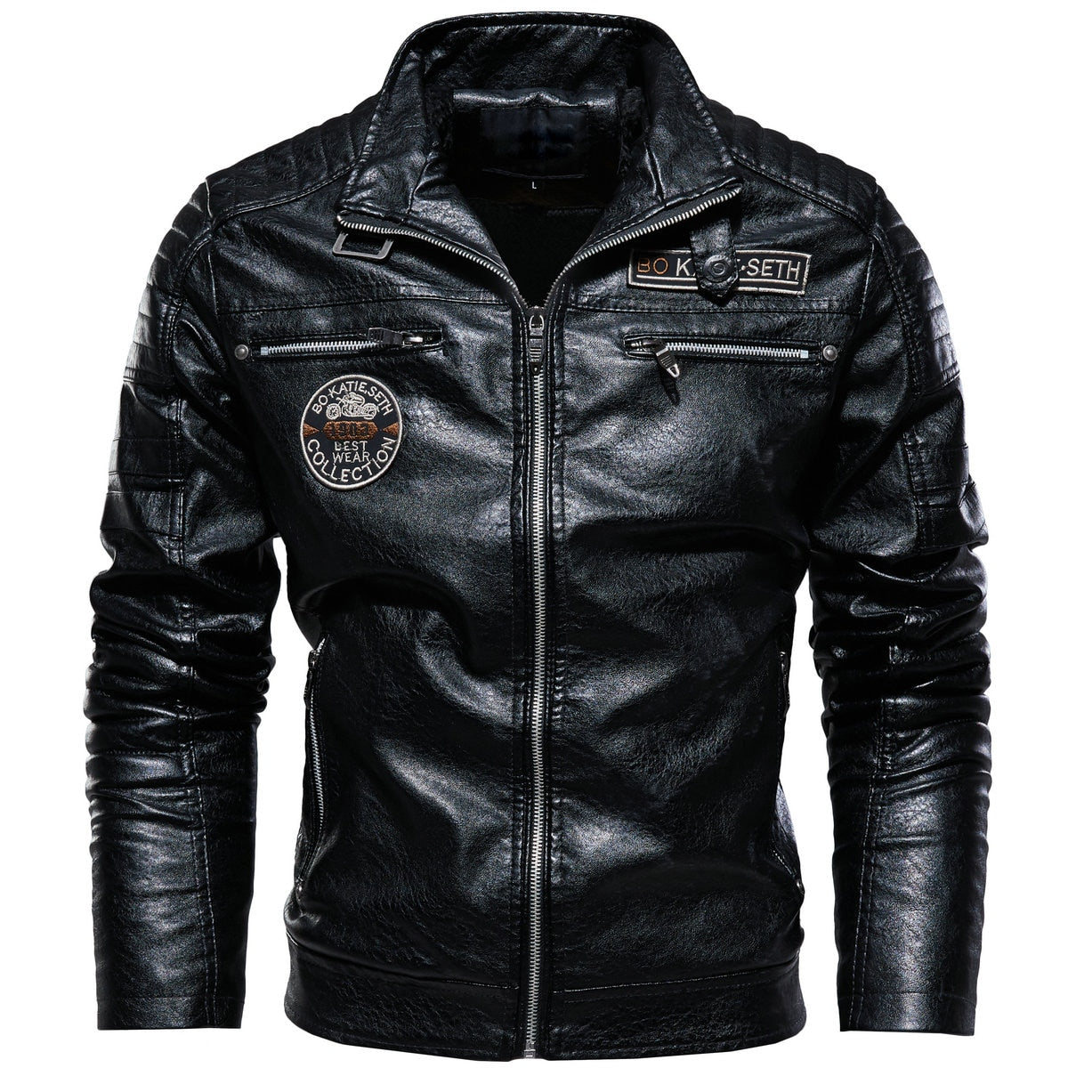 Leather Jacket Men Winter Fleece Motorcycle Pu Leather Jacket Mens Stand Collar Casual Windbreaker Ropa De Hombre Slim Coat 7xl - Faux Leather