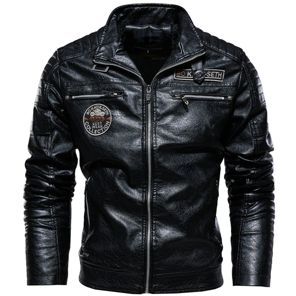 Leather Jacket Men Winter Fleece Motorcycle Pu Leather Jacket Mens Stand Collar Casual Windbreaker Ropa De Hombre Slim Coat 7xl - Faux Leather