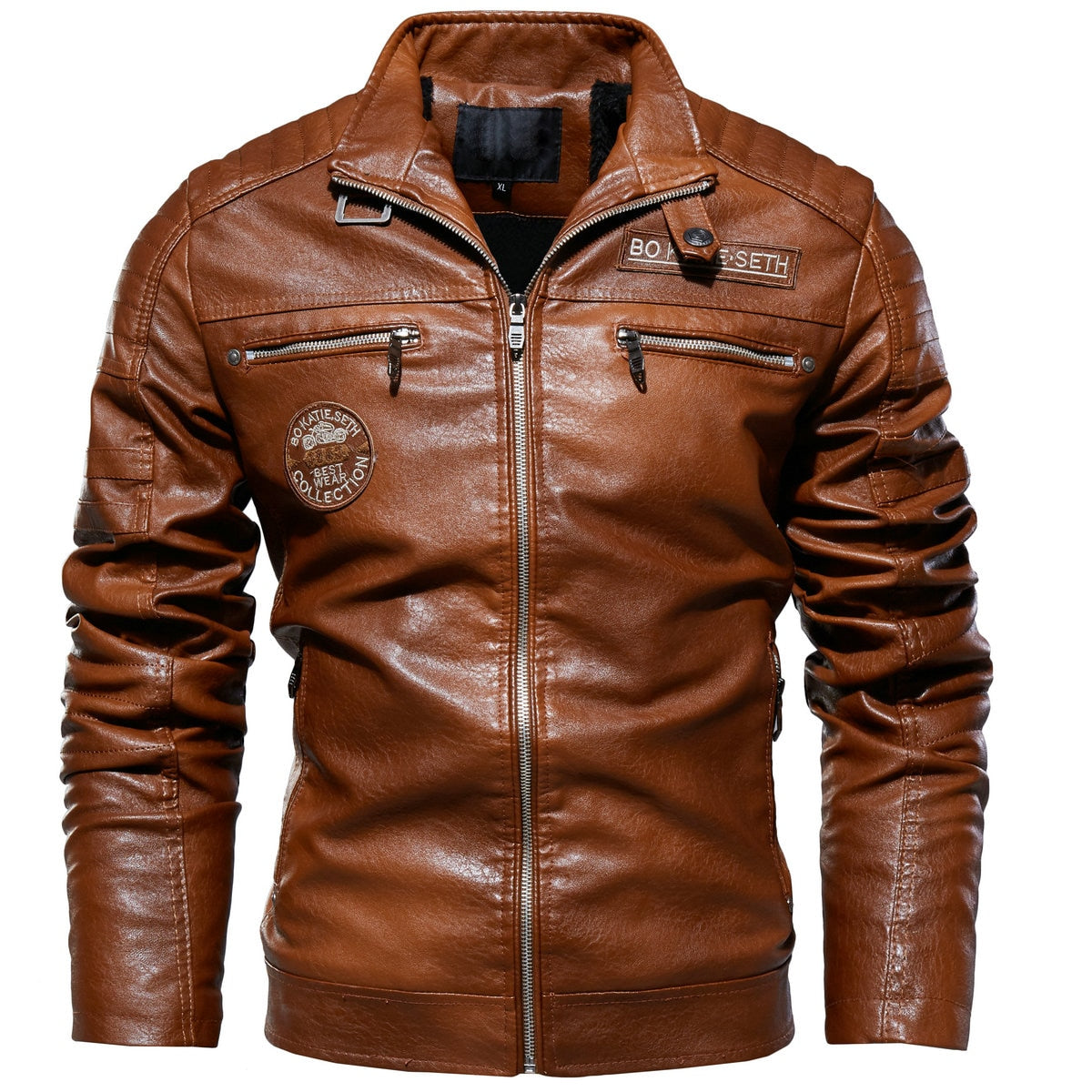 Leather Jacket Men Winter Fleece Motorcycle Pu Leather Jacket Mens Stand Collar Casual Windbreaker Ropa De Hombre Slim Coat 7xl - Faux Leather
