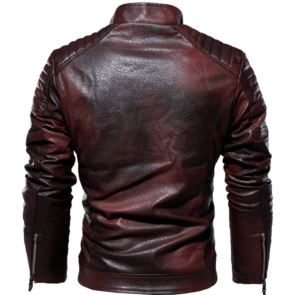 Leather Jacket Men Winter Fleece Motorcycle Pu Leather Jacket Mens Stand Collar Casual Windbreaker Ropa De Hombre Slim Coat 7xl - Faux Leather