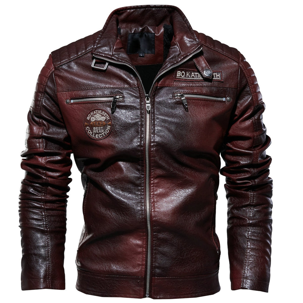 Leather Jacket Men Winter Fleece Motorcycle Pu Leather Jacket Mens Stand Collar Casual Windbreaker Ropa De Hombre Slim Coat 7xl - Faux Leather
