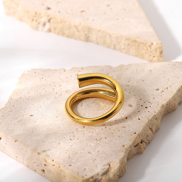 Minimalist Statement Open Design Finger Rings For Women Gold Plated Stainless Steel Chunky Ring Jewelry