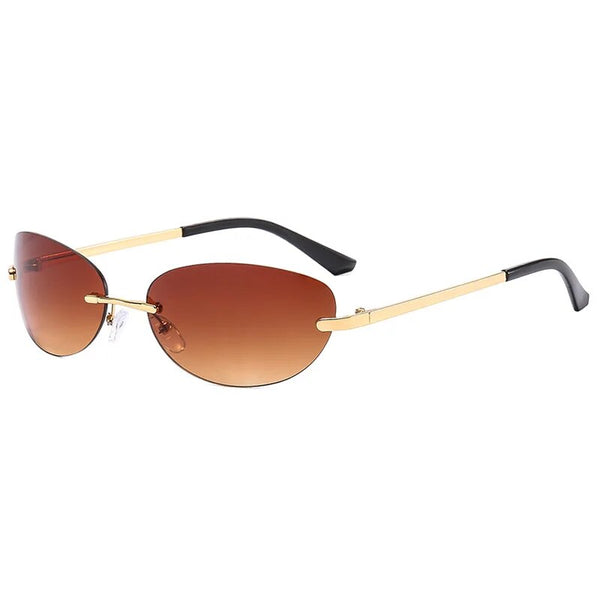 New Women Fashion Oval Rimless Sunglasses 2000'S Brand Designer Sun Glasses Y2k Wrap Around Transparent Eyewear Gradient Shades
