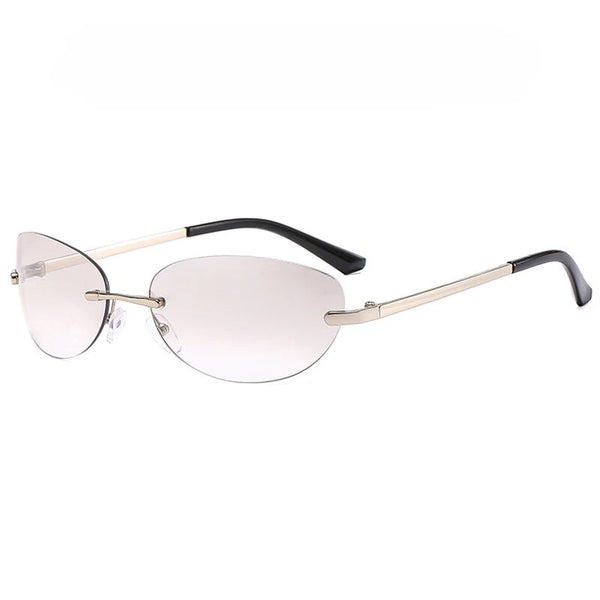 New Women Fashion Oval Rimless Sunglasses 2000'S Brand Designer Sun Glasses Y2k Wrap Around Transparent Eyewear Gradient Shades