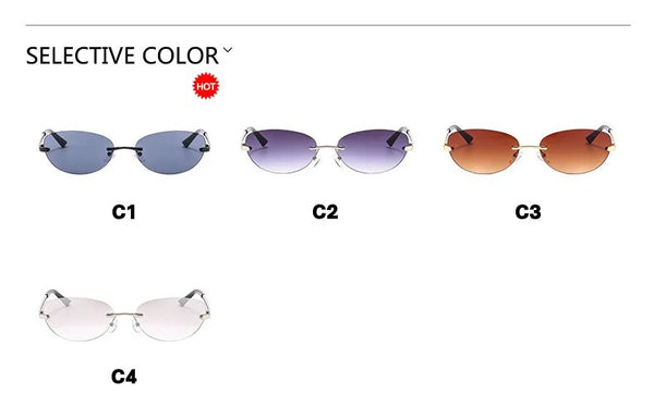 New Women Fashion Oval Rimless Sunglasses 2000'S Brand Designer Sun Glasses Y2k Wrap Around Transparent Eyewear Gradient Shades