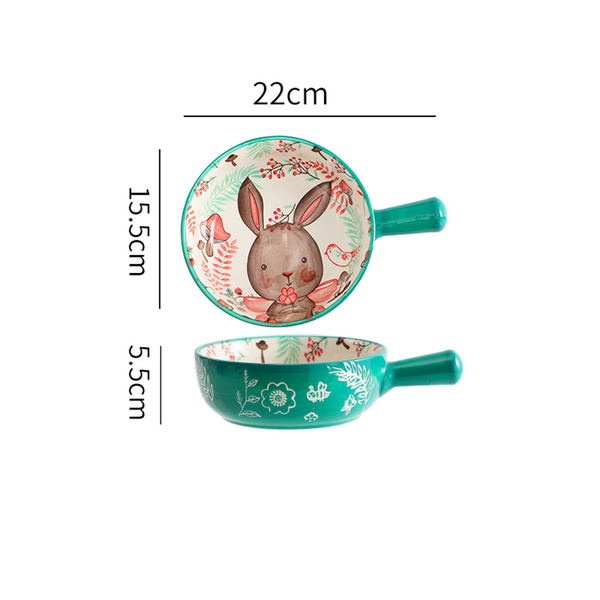 Cartoon Ceramic Single Handle Bowl Ceramic Handle Bowl Baking Handle Noodle Bowl Household Breakfast Bowl
