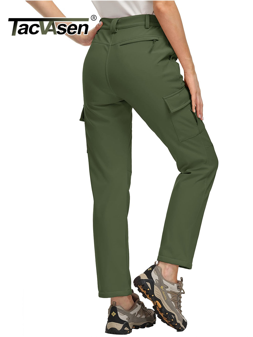 TACVASEN Winter Skiing Hiking Pants Womens Snowboard Cargo Pants Waterproof Windproof Multi-Pockets Fleece Lined Camping Trouser