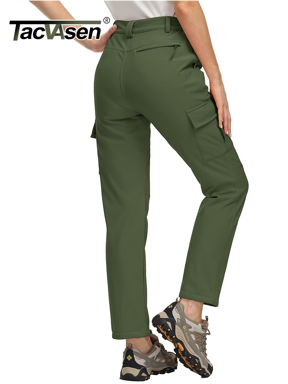 TACVASEN Winter Skiing Hiking Pants Womens Snowboard Cargo Pants Waterproof Windproof Multi Pockets Fleece Lined Camping Trouser| |