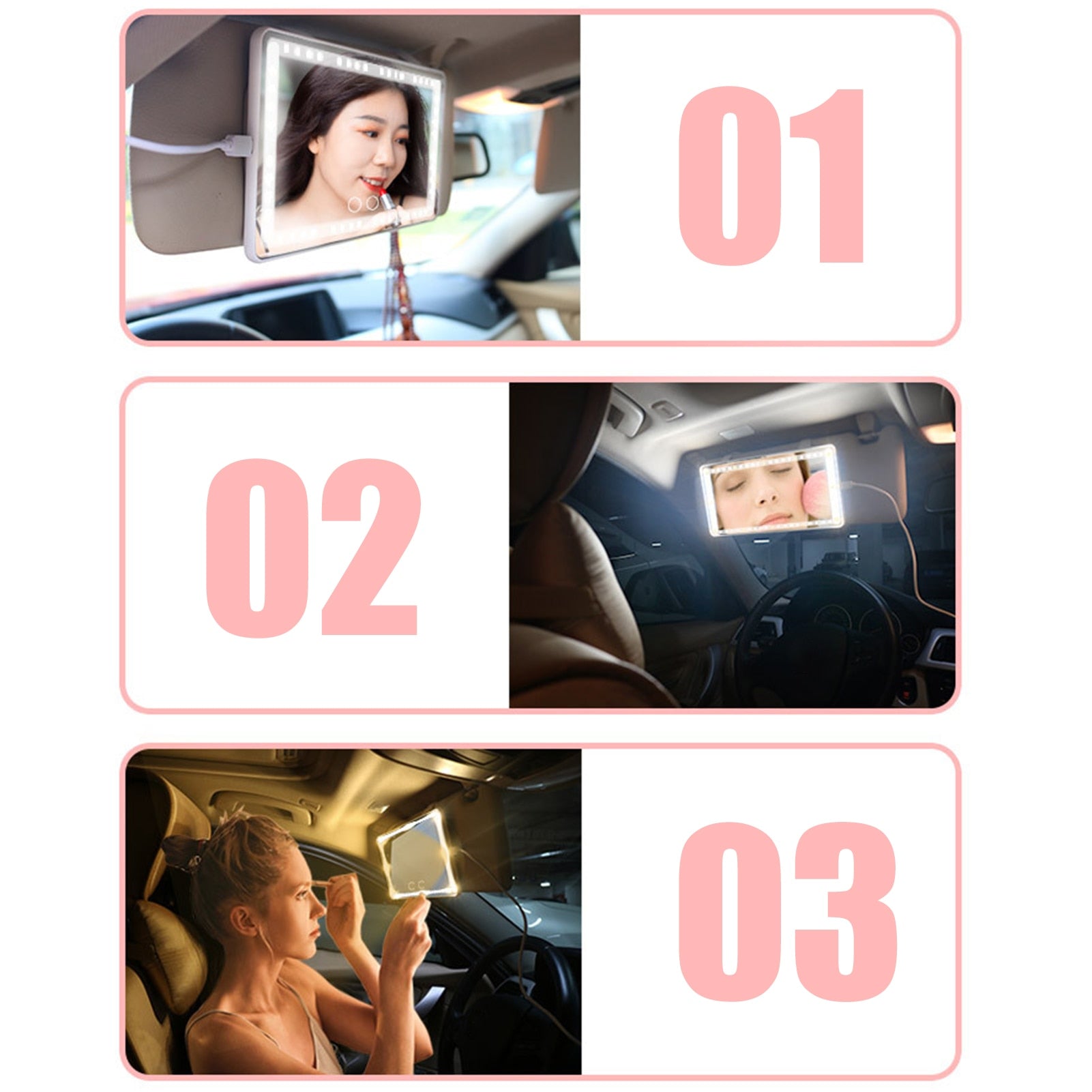 Universal Car Interior Mirror Led Touch Screen Switch Makeup Mirror Rechargeable Sun Visor High Clear Hd Vanity Mirror 260x135mm - Interior Mirrors &amp; Baby Mirrors