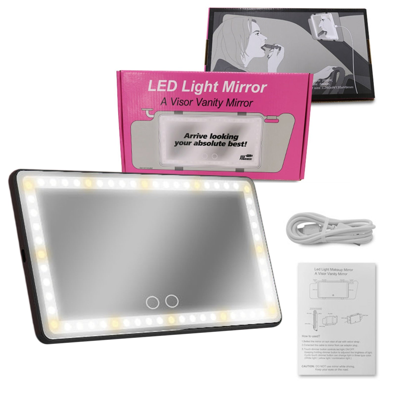 Universal Car Interior Mirror Led Touch Screen Switch Makeup Mirror Rechargeable Sun Visor High Clear Hd Vanity Mirror 260x135mm - Interior Mirrors &amp; Baby Mirrors
