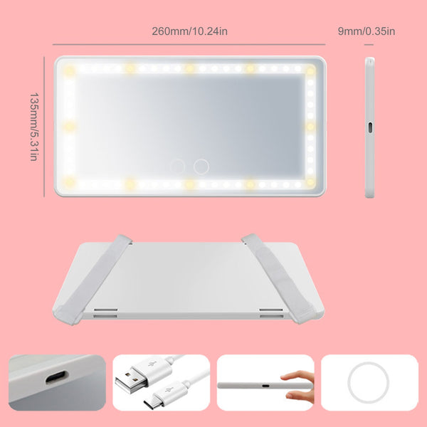 Universal Car Interior Mirror Led Touch Screen Switch Makeup Mirror Rechargeable Sun Visor High Clear Hd Vanity Mirror 260x135mm - Interior Mirrors &amp; Baby Mirrors
