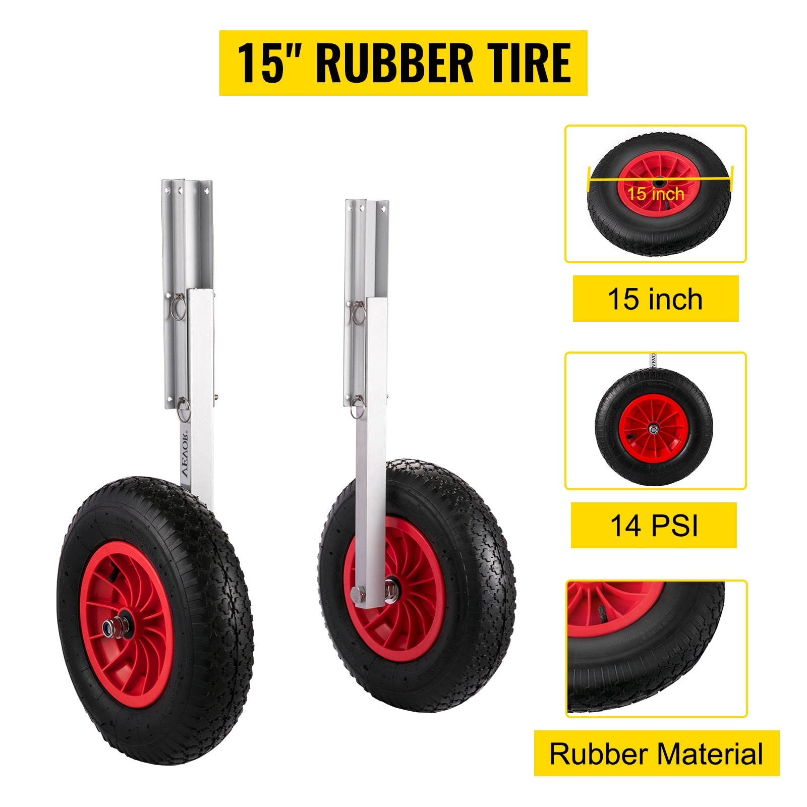 Vevor 2pcs Inflatable Boat Launching Wheel 136 Kg Weight Load Capacity Aluminum Frame 38cm Diameter Rubber Tire Ship Moving Tool - Marine Hardware