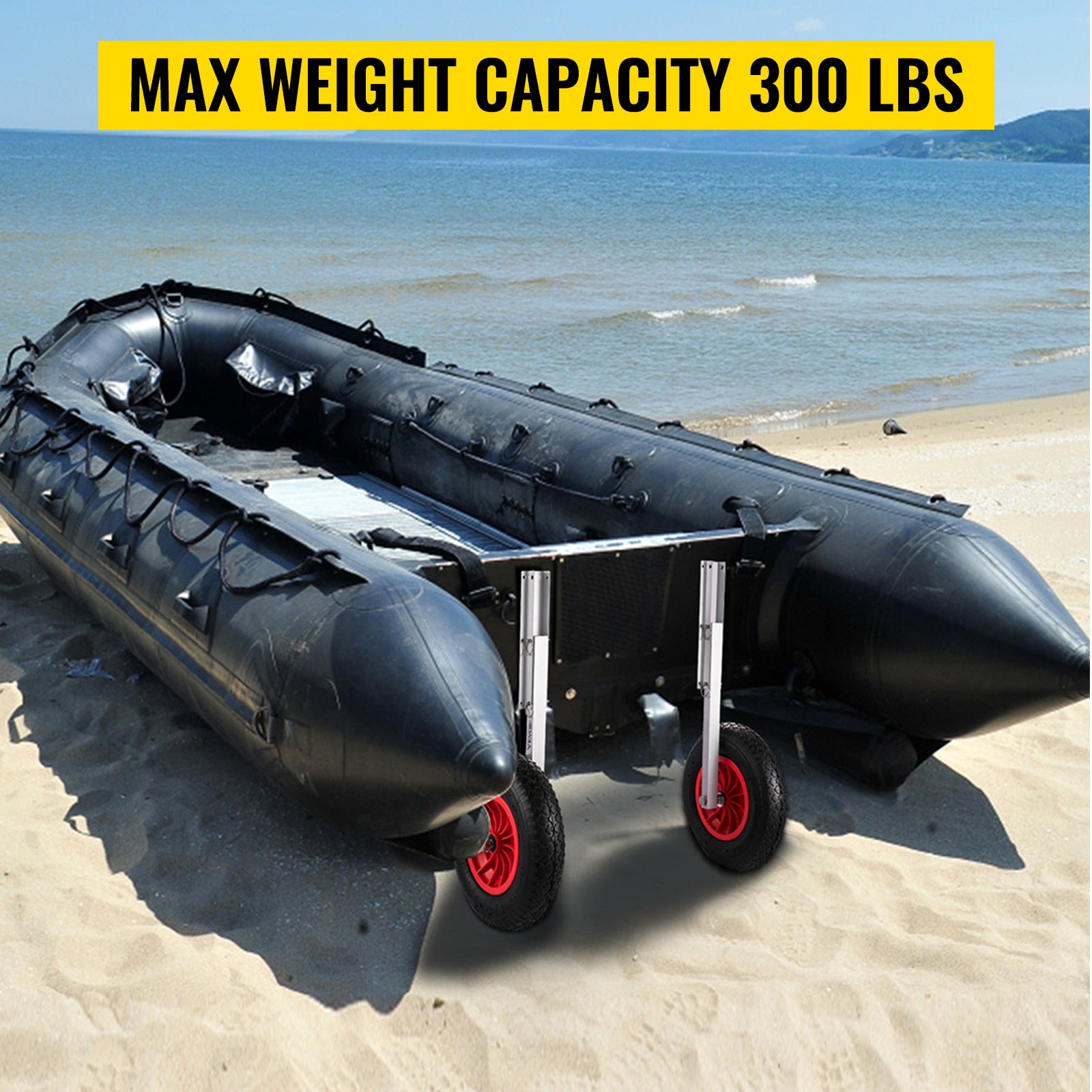 Vevor 2pcs Inflatable Boat Launching Wheel 136 Kg Weight Load Capacity Aluminum Frame 38cm Diameter Rubber Tire Ship Moving Tool - Marine Hardware
