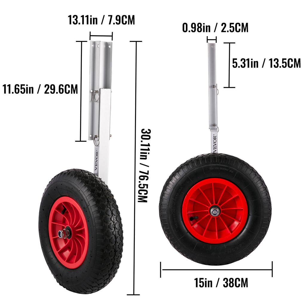 Vevor 2pcs Inflatable Boat Launching Wheel 136 Kg Weight Load Capacity Aluminum Frame 38cm Diameter Rubber Tire Ship Moving Tool - Marine Hardware