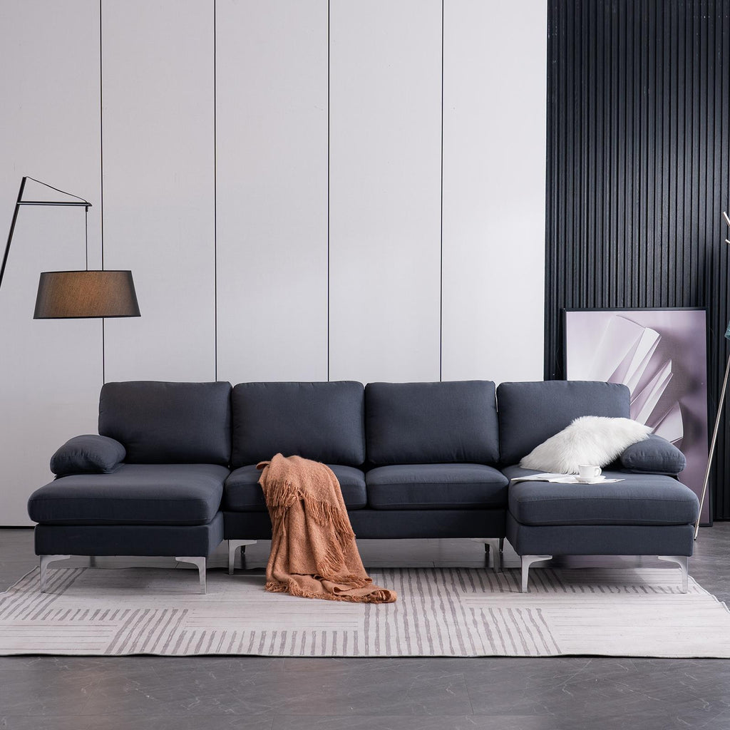 FCH 4 Seat Sectional Sofa U Shape Couch Set with 2 Chaise Modern Metal Leg