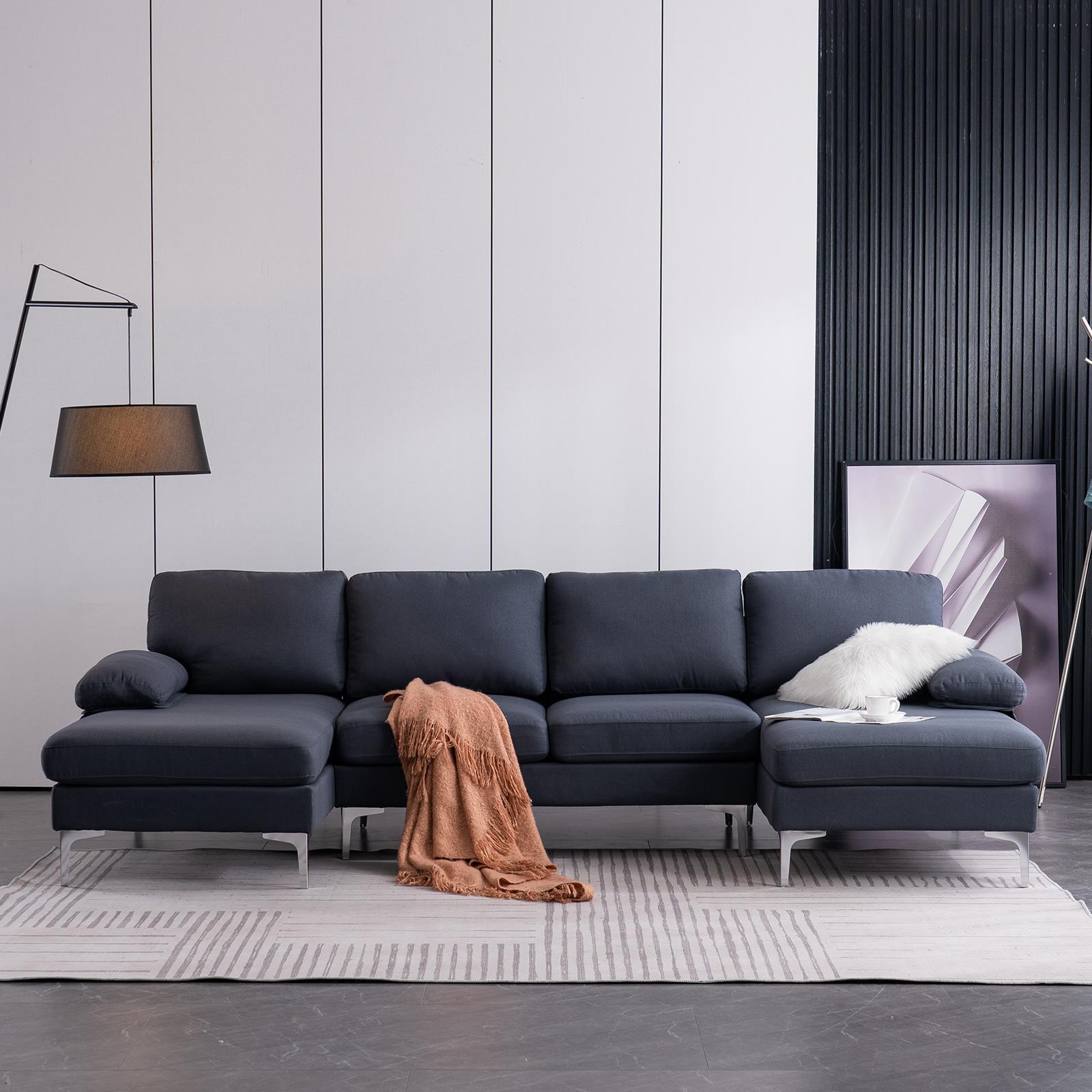 FCH 4 Seat Sectional Sofa U Shape Couch Set with 2 Chaise Modern Metal Leg