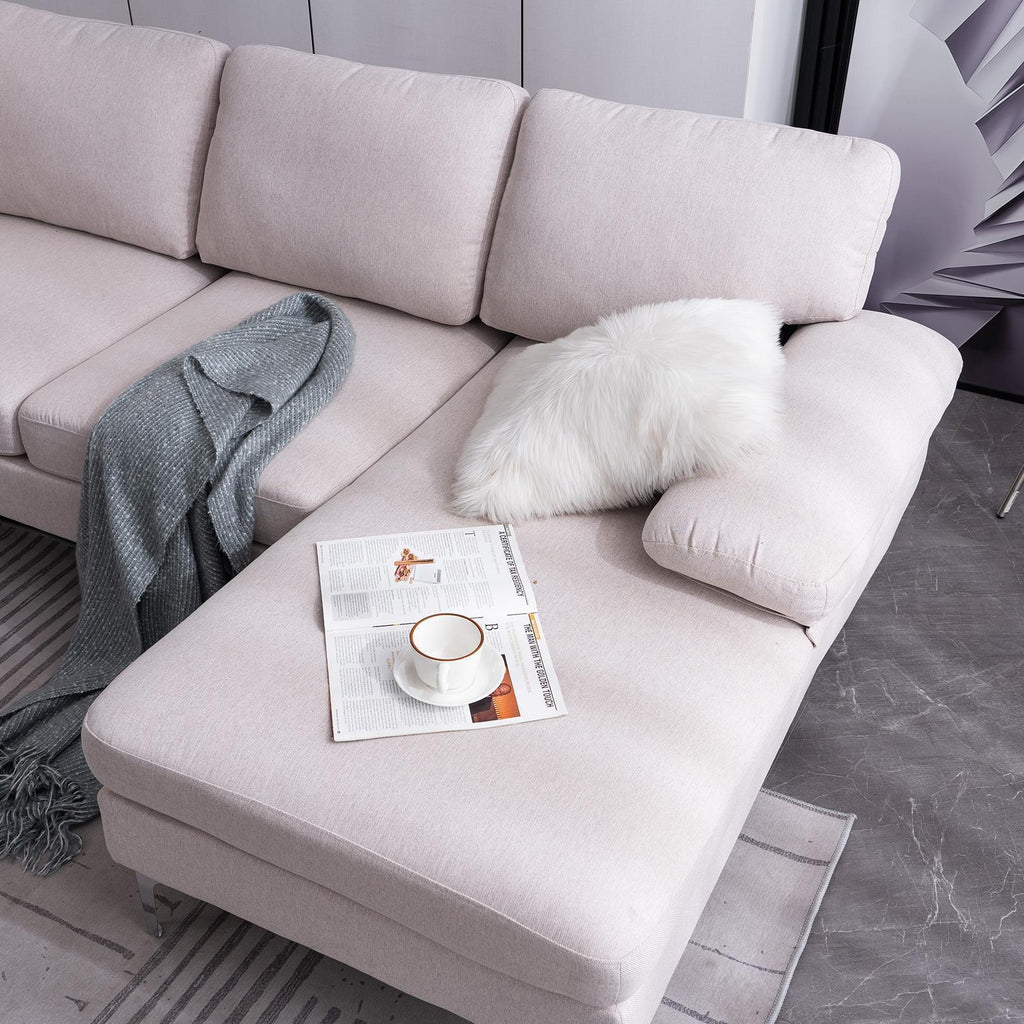 FCH 4 Seat Sectional Sofa U Shape Couch Set with 2 Chaise Modern Metal Leg