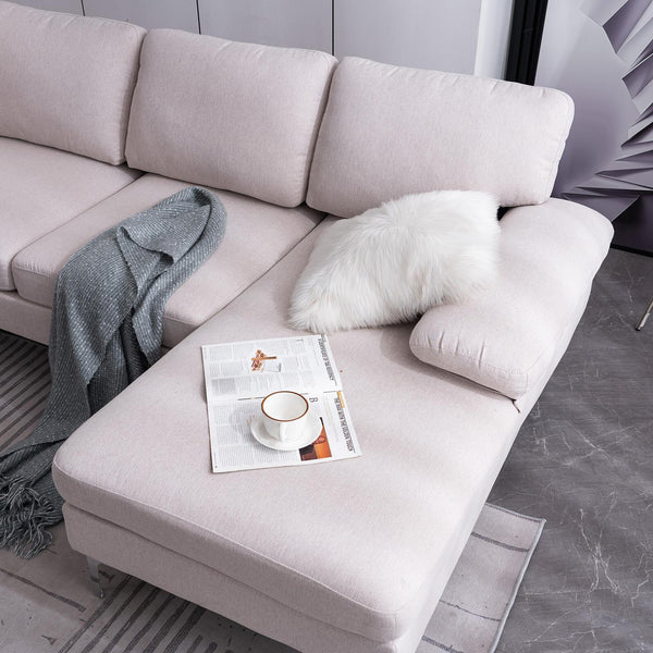 FCH 4 Seat Sectional Sofa U Shape Couch Set with 2 Chaise Modern Metal Leg