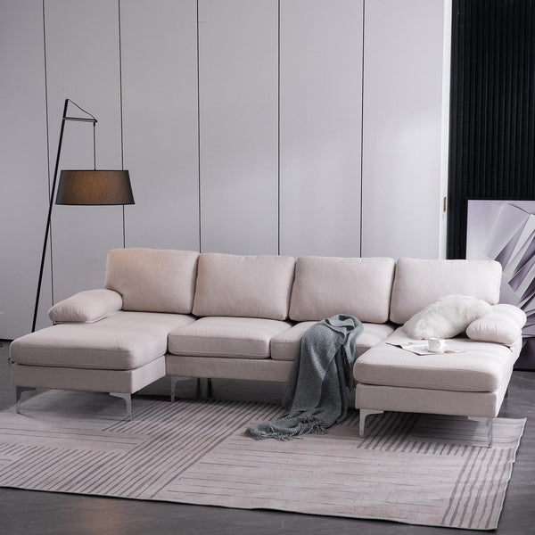 FCH 4 Seat Sectional Sofa U Shape Couch Set with 2 Chaise Modern Metal Leg
