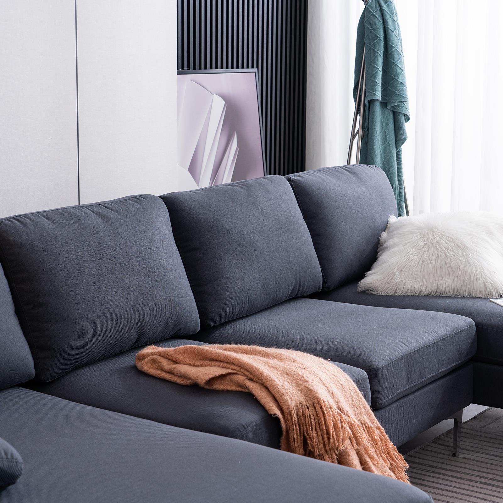FCH 4 Seat Sectional Sofa U Shape Couch Set with 2 Chaise Modern Metal Leg