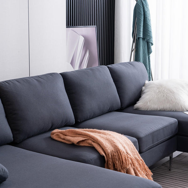 FCH 4 Seat Sectional Sofa U Shape Couch Set with 2 Chaise Modern Metal Leg