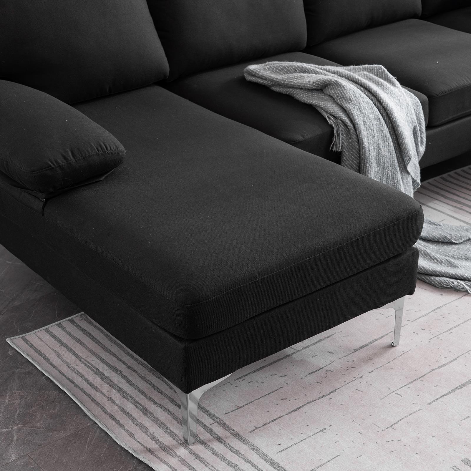 FCH 4 Seat Sectional Sofa U Shape Couch Set with 2 Chaise Modern Metal Leg