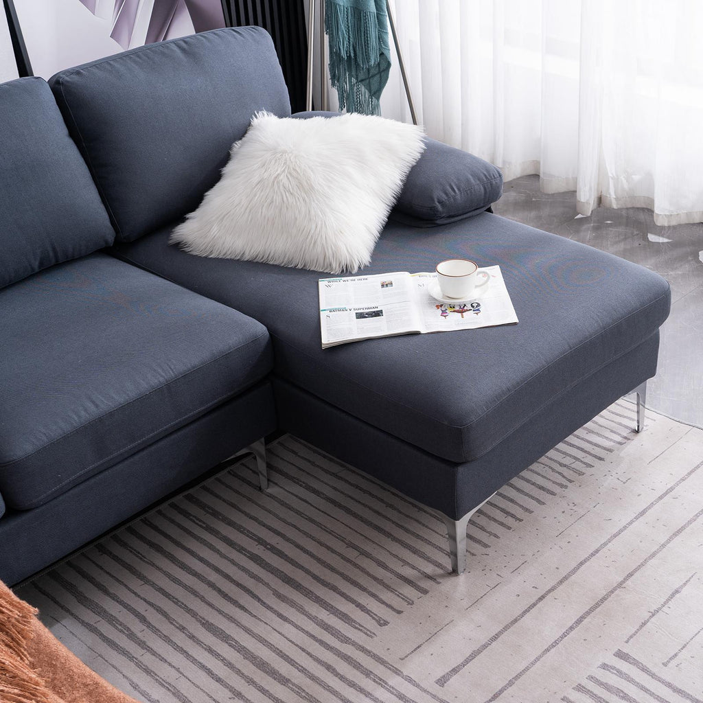 FCH 4 Seat Sectional Sofa U Shape Couch Set with 2 Chaise Modern Metal Leg