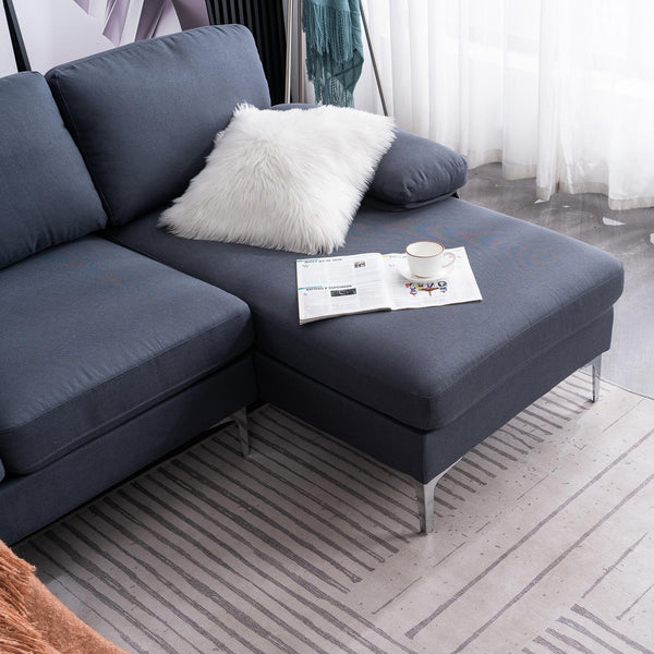 FCH 4 Seat Sectional Sofa U Shape Couch Set with 2 Chaise Modern Metal Leg