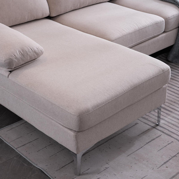 FCH 4 Seat Sectional Sofa U Shape Couch Set with 2 Chaise Modern Metal Leg