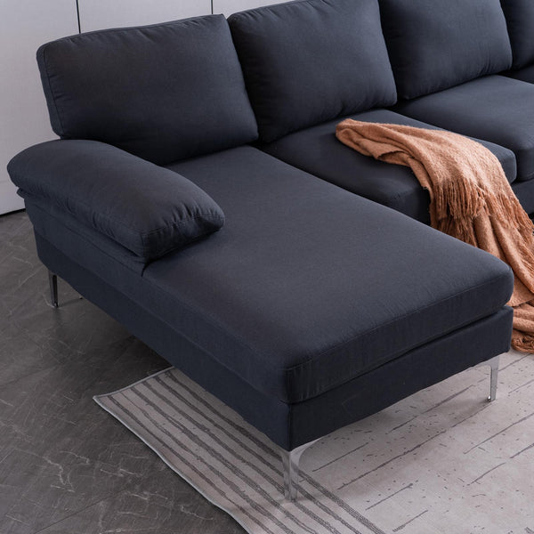 FCH 4 Seat Sectional Sofa U Shape Couch Set with 2 Chaise Modern Metal Leg